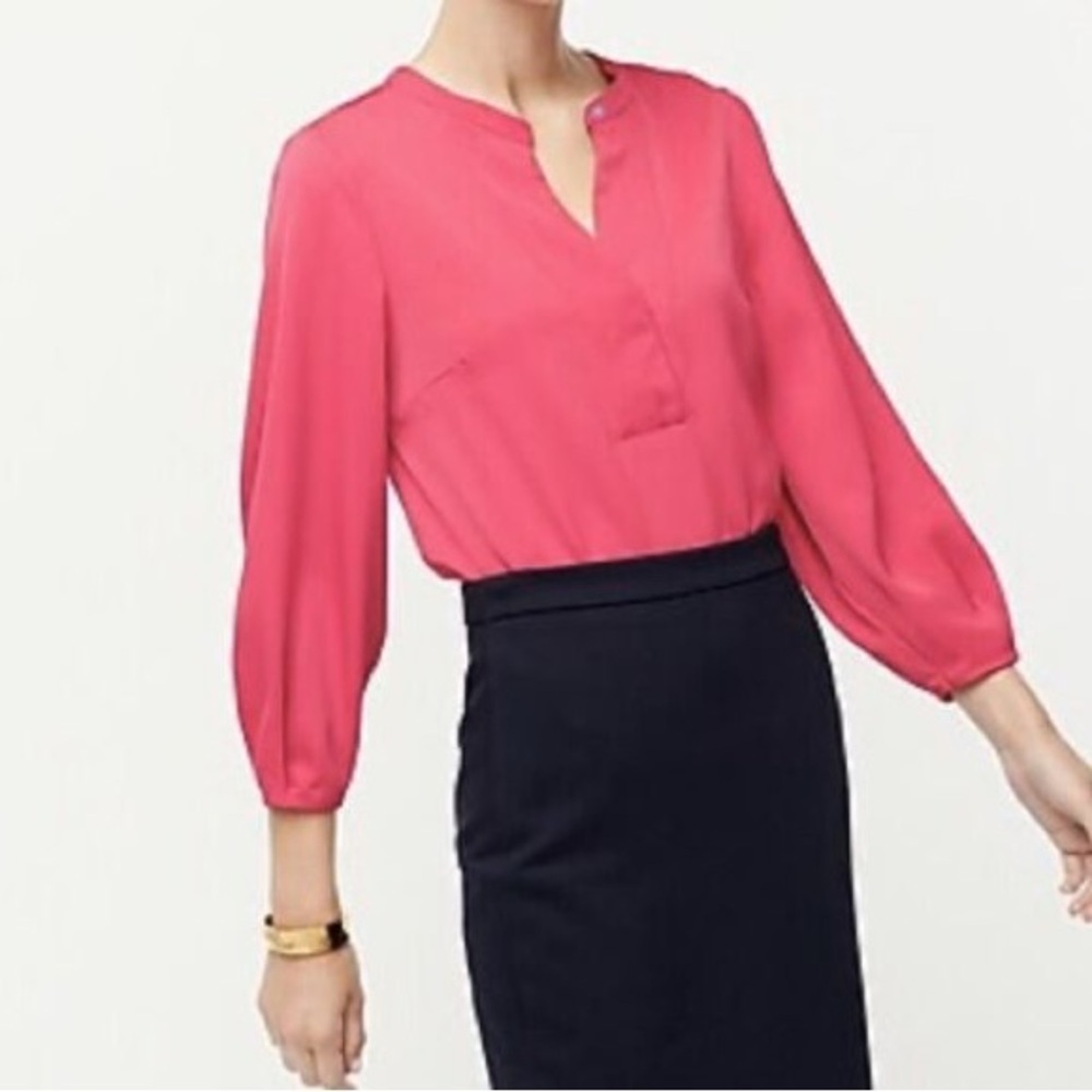 NWT J.Crew Open V-Neck top in 365 crepe, hot pink, sz 2X